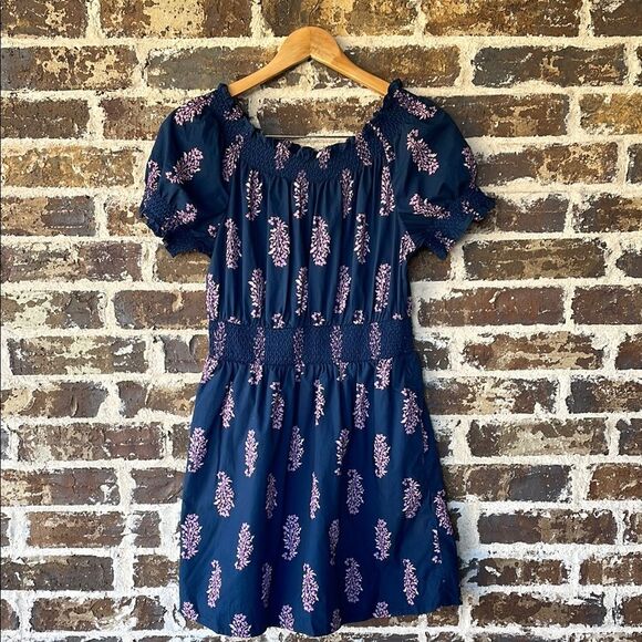 J. Crew Smocked puff-sleeve cotton poplin dress in budding branch print XS - Picture 3 of 9